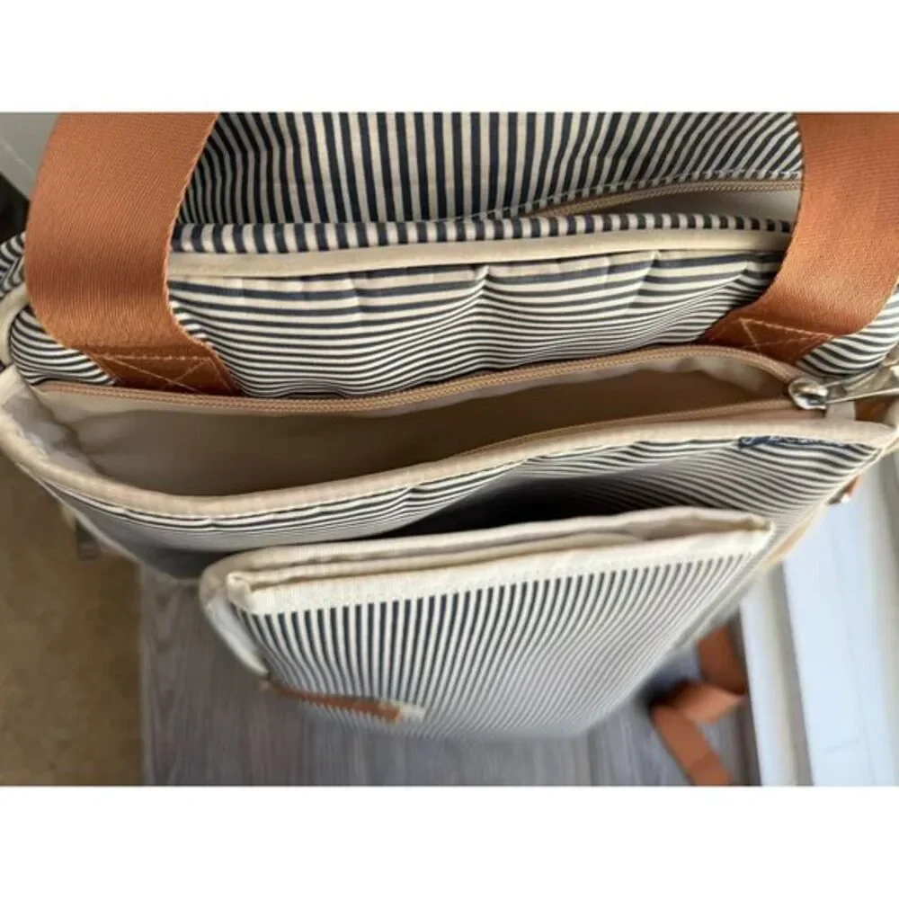 O'Beanie Striped Diaper Bag Backpack‎ Navy White With Changing Pad